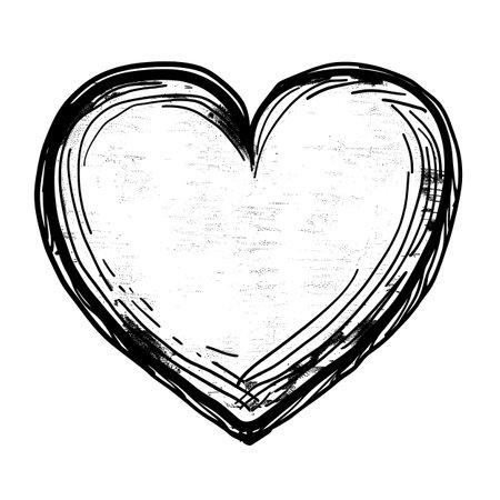 Hand drawn heart. Black and white vector illustration. Isolated on white background.のイラスト素材