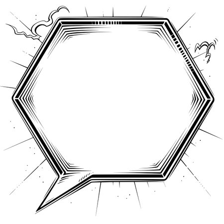 Simple black and white line drawing of an empty speech bubble on a plain background, as used in comic book style illustrations.のイラスト素材