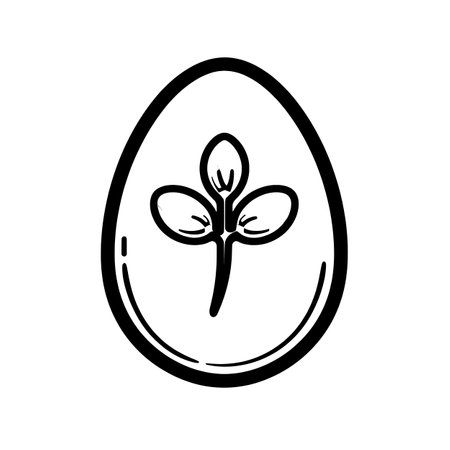 Simple line art icon of an egg with a sprout inside, on a white background.のイラスト素材