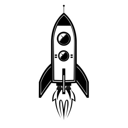 Stunning Minimalist icon of rocket, simple line art design on white background, monochromatic simplicity.のイラスト素材