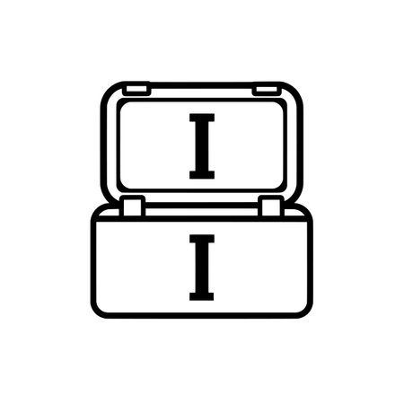 Icon of an open lunch box, simple line art style, black lines on white background, clean and minimal design.のイラスト素材