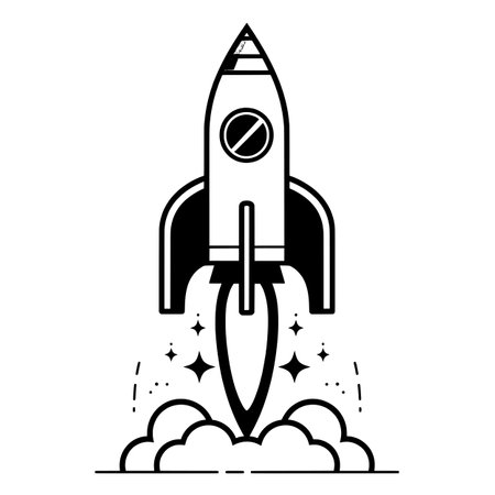 Simple line icon of rocket, minimalistic design, white background.のイラスト素材
