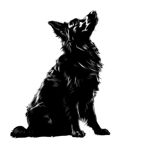 Featuring Simple black silhouette of a German Shepherd sitting.のイラスト素材
