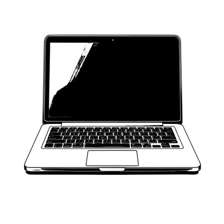 Showing Laptop icon, simple line drawing on a white background, minimalist style, flat design.のイラスト素材