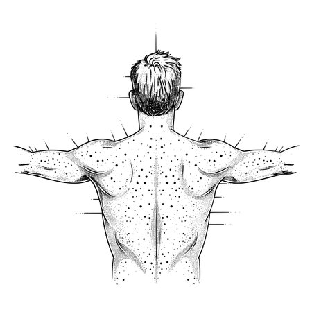 Showing Simple icon, line art, flat design style of outstretched human chest with pimples.のイラスト素材