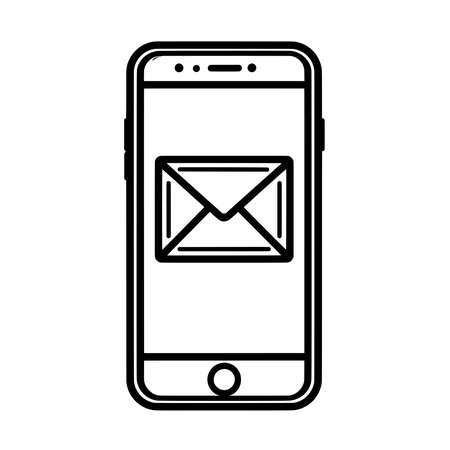 Stunning Simple icon of an envelope popping out from the screen on a mobile phone, black line art with a white background.のイラスト素材