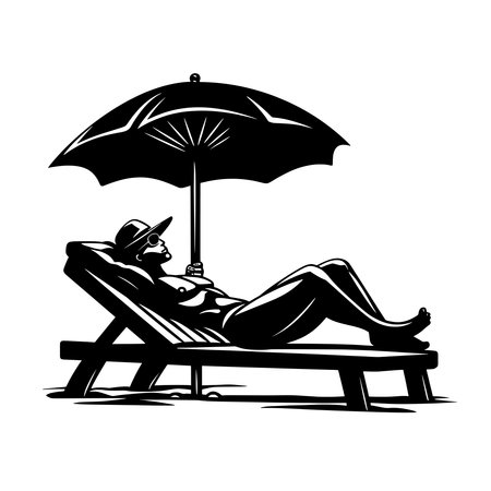 Featuring Person lying on sunbed with umbrella icon in simple style.のイラスト素材