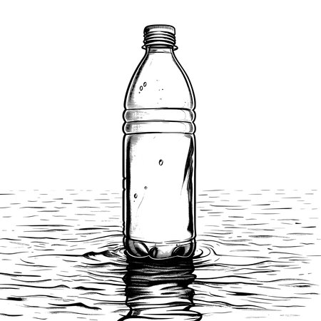 Stunning A simple line drawing icon of an old plastic bottle floating in the water.のイラスト素材
