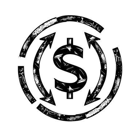 Simple icon of the dollar symbol with arrows in an open circle.のイラスト素材