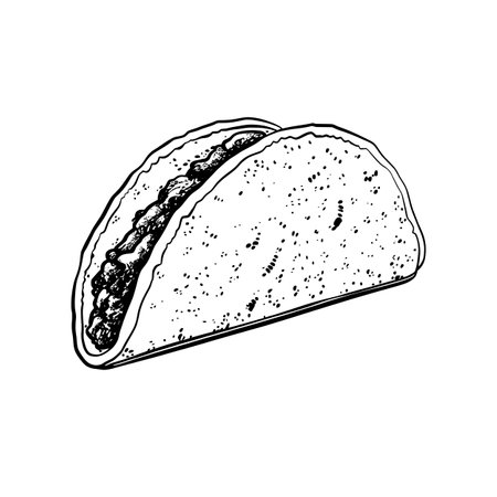 Simple line drawing of one soft taco, clean and bold linesのイラスト素材
