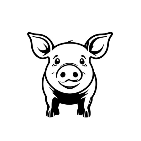Picture Simple line art pig icon, isolated on white background.のイラスト素材