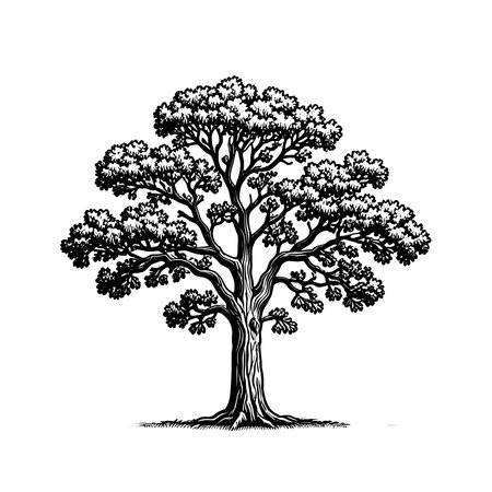 Simple line icon of an oak tree on a white background.のイラスト素材