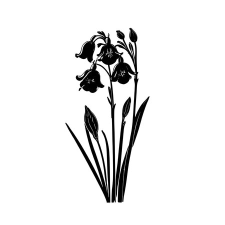 Simple line art bluebell flower icon, isolated on white background.のイラスト素材