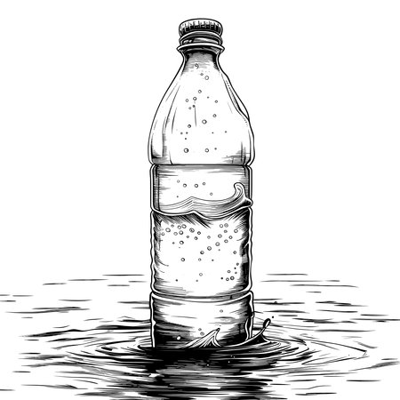 Stunning Simple icon of an open plastic bottle floating in the water.のイラスト素材