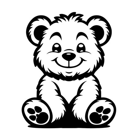 Graphic Minimalist icon of teddy bear, dark blue outline on white background.のイラスト素材