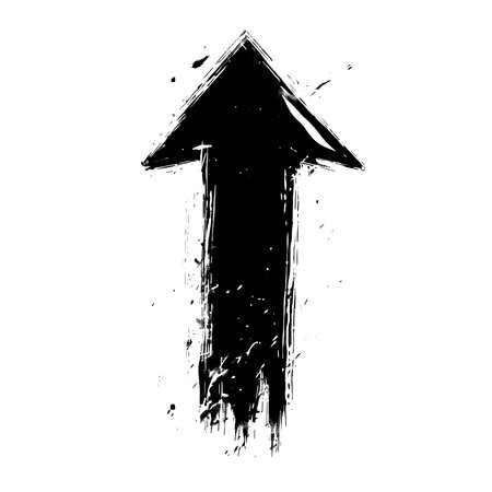 Simple, hand-drawn arrow pointing upwards was created using rough brush strokes.のイラスト素材