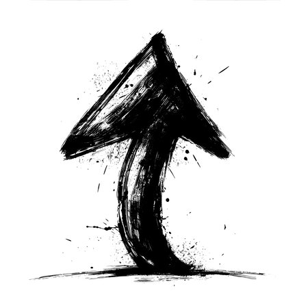 Featuring Simple, hand-drawn arrow pointing upwards, drawn in black ink on white paper.のイラスト素材