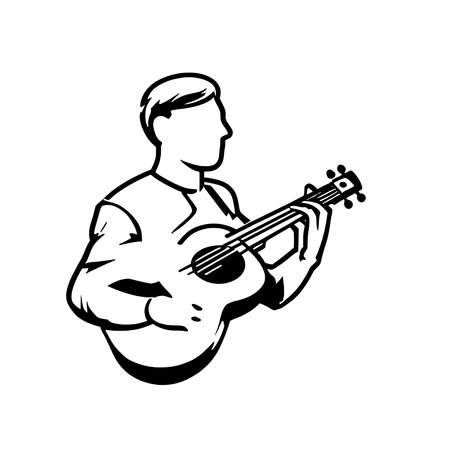 Line art icon of a musician on a white background.のイラスト素材