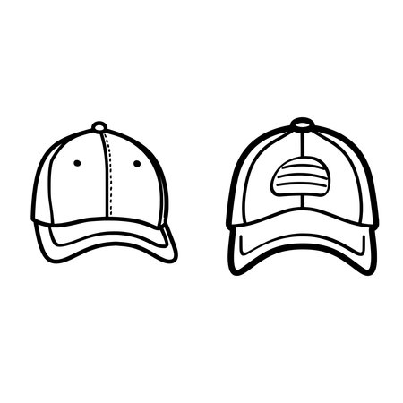 Featuring Two icons, one line art of a baseball cap and the other a simple line art icon with solid black color.のイラスト素材