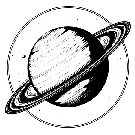 Showing Icon of planet Saturn, simple minimalistic style, monochrome, flat design.のイラスト素材