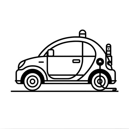 Black line icon of an electric car charging, simple designのイラスト素材