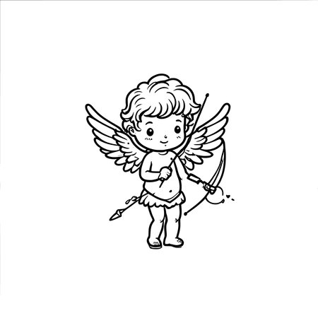 Picture Depicting Simple black line drawing of cupid on a white background.のイラスト素材