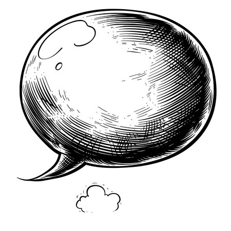 Simple speech bubble outline icon, white background, simple shapes.のイラスト素材