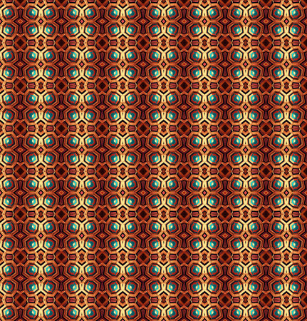 Seamless illustrated pattern made of abstract elements in beige, orange, brown and black