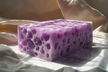 soap with foam on the bed in the morning. close upの写真素材