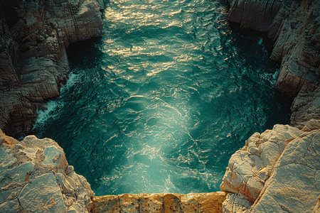 Beautiful seascape with blue sea and cliffs. Toned.の写真素材