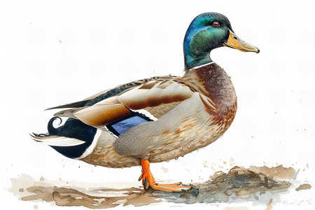 Mallard Duck isolated on white background. Watercolor painting.の写真素材