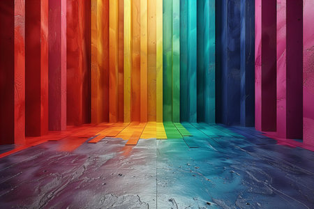 3d rendering of multicolor wood wall and floor in roomの写真素材