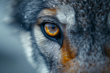 Close-up of wolf eye with water drops. Wildlife background.の写真素材
