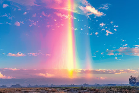 Rainbow in the sky at sunset, natural background. Nature composition.の写真素材