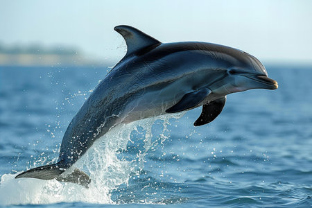 Dolphins jumping out of the water on a sunny summer day.の写真素材