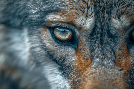 Close-up of the eyes of a wolf, selective focus.の写真素材