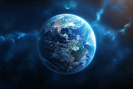 Earth planet in space with visible country borders. 3D illustration.の写真素材