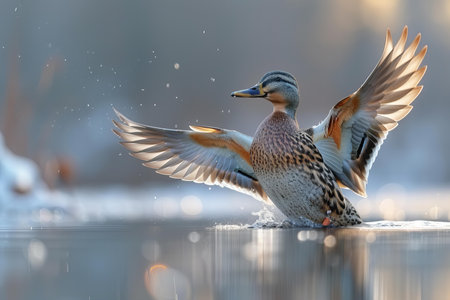 Mallard Duck (Anas platyrhynchos) in flight.の写真素材
