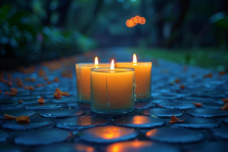 Candle light in the dark with bokeh background, Thailand.の写真素材