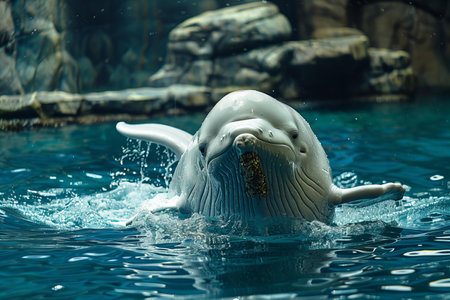 White dolphin swims in the water.の写真素材