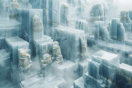 Fractal 3D illustration of a background made of ice cubesの写真素材