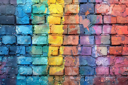 Colorful graffiti on old brick wall. Grunge background.の写真素材