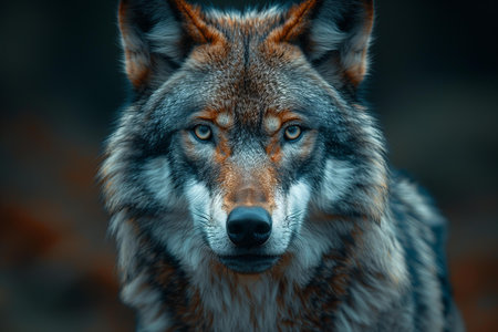 Close-up portrait of a wolf in the forest. Wildlife concept.の写真素材