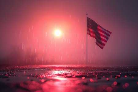 United States of America flag with rain drops. 3D Renderingの写真素材