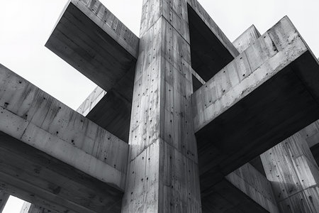 Abstract architecture background. Fragment of modern concrete building. Black and white.の写真素材