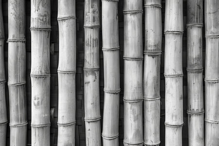 Bamboo fence in black and white tone. Abstract background and texture for design.の写真素材