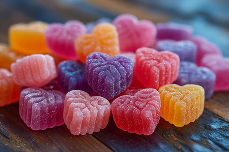 colorful jelly candies on the wooden table, shallow dofの写真素材
