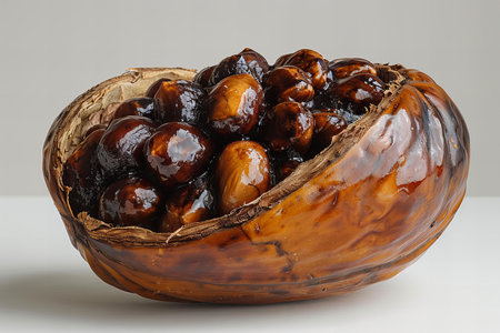 Dried dates in a wooden bowl on a white background. Close-up.