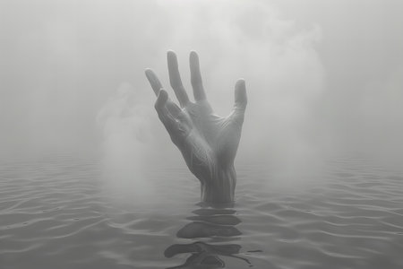 Hands in the water with fog. 3d rendering. Computer digital drawing.