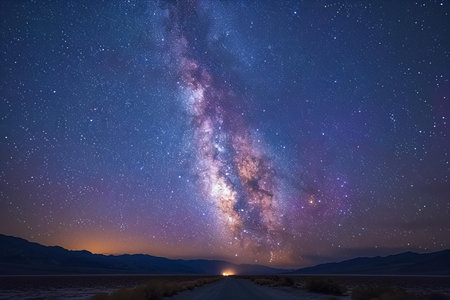 Milky Way over the road in Death Valley National Park, California